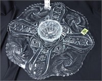 Large Glass Torte Plate w/Condiment Bowl