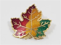 Vintage Enamel on Brass Maple Leaf Brooch