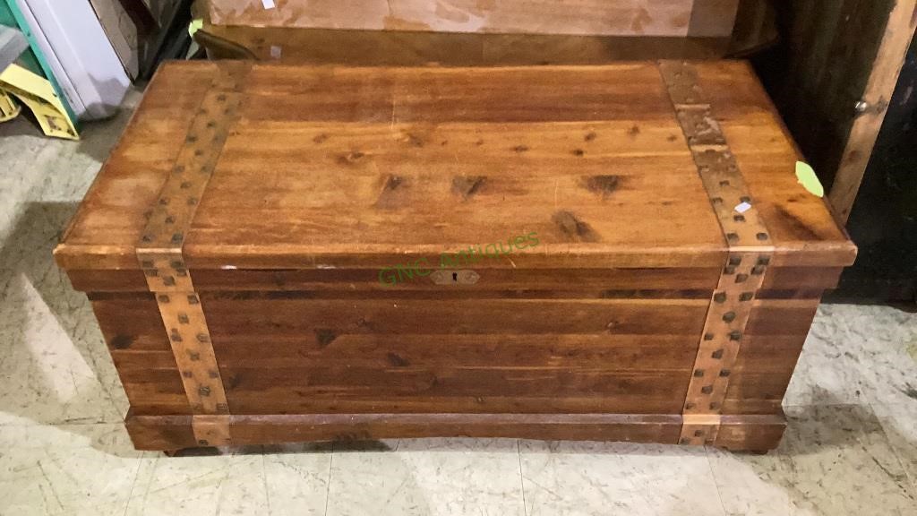 Hinged top cedar blanket chest with nice metal