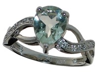 Pear Cut 2.35 ct Green Amethyst & Diamond Ring
