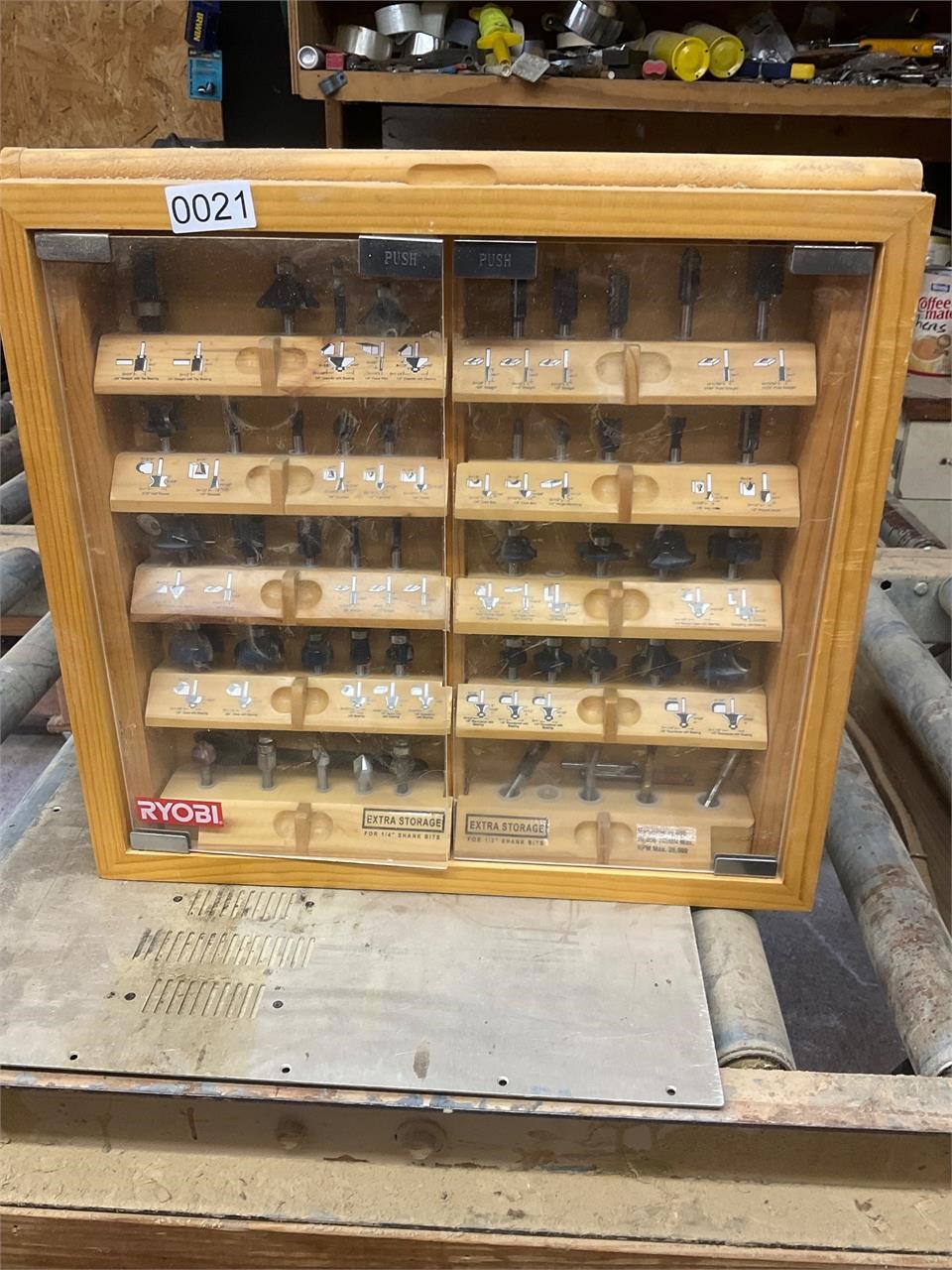 43 router bits and cabinet