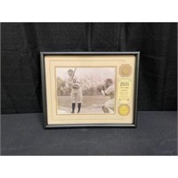 Framed Ty Cobb Photo With Piece Of Bat And Coa