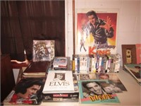 Elvis collectibles including VHS, poster,
