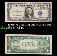 1935F $1 Blue Seal Silver Certificate Grades xf