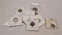 6 Three Cent Nickels Cull-VG; 8 War Nickels; 4