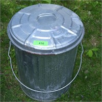 GALVANIZED WASTE PAIL (18" TALL- SOME RUST ON LID)