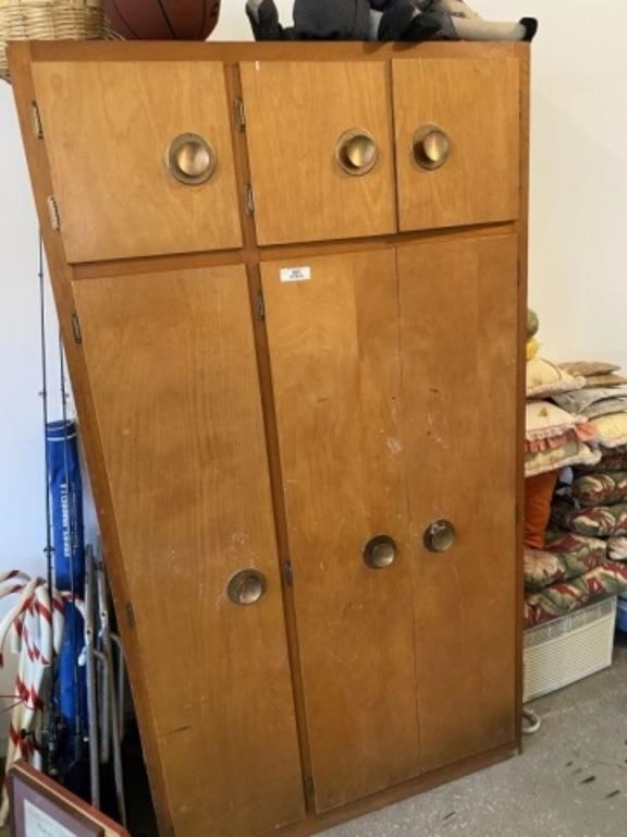 Wood Blind Door Cabinet w/ Miscellaneous Contents