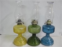 Three 18.5" Tall Vtg Glass Oil Lamps Untested