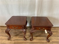 Pair of Dark Finish End Tables Carved