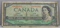 1954 Canadian $1 Note Bank of Canada.