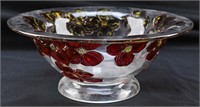 Clear Glass Serving Bowl w/ Red Florals