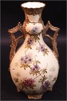 A two-handled Turnwien Austrian vase, 13" high,