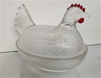 Vintage Indian Clear Glass Hen Candy Dish Bowl
