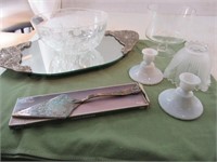 Silverplate Server, Decorated Mirror Tray, Crystal