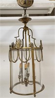 1920s Neoclassical brass & glass lantern 4 lights