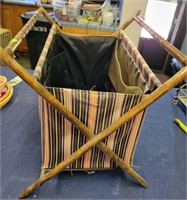 VTG Block Canvas/Wood Sewing Basket Foldable