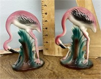 Pair of ceramic flamingos