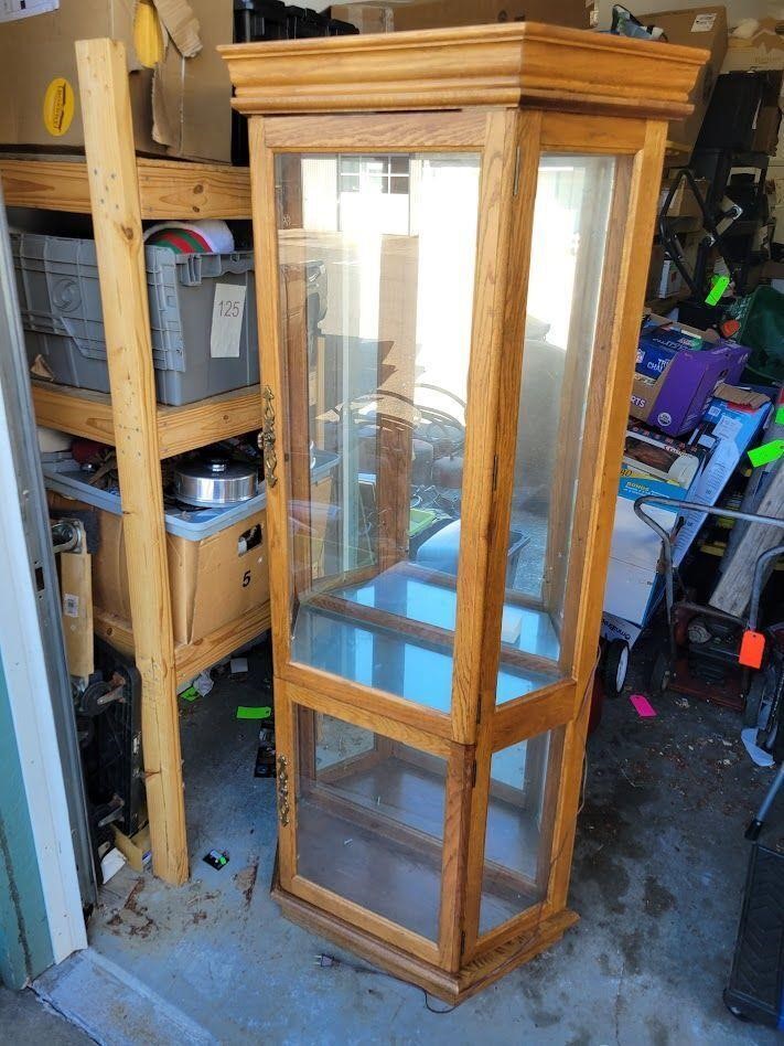 Wooden Lighted Glass Curio Cabinet
