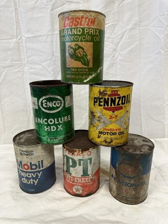 6 Collectible 1 Qt. Vintage Oil Cans