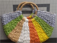 Multi color wicker material purse