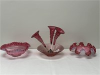 3 Pieces of Cranberry & Victorian Glassware
