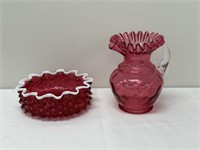 Cranberry Glass Pitcher and Center Bowl