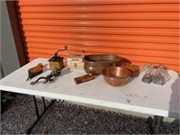Copper Bowls, Cigar Boxes, Meat Grinder, Fixtures