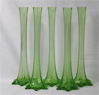 5 pcs Vintage 16"h Vaseline Glass Vases - Note