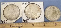 Lot of 3 Morgan silver dollars 1921, 1921, 1921