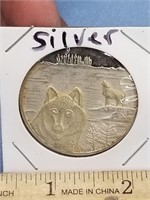 Silver Alaska Frontier coin 1 oz.  Wolves and stat