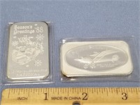 Lot of 2, a 1 Troy ounce bar .999 fine silver stam