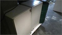 2 metal storage cupboards/garbage can