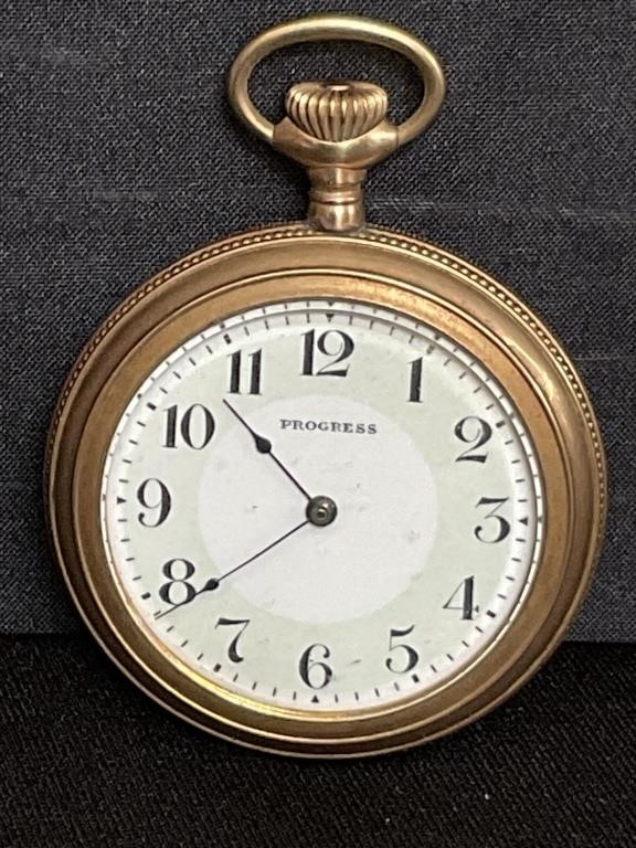 Vintage Progress gold plated pocket watch total: