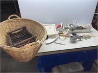 Wicker baskets with qty of kitchen utensils