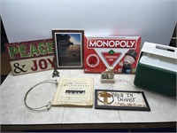 Cooler, Monopoly, wall plaques etc