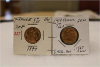 (2) France 20 Franc Gold 1897-1914