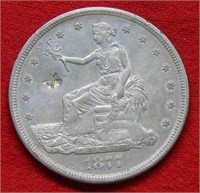 1877 S Trade Silver Dollar - - Chopmarks