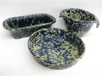 3 Vtg Stoneware Marbleware Kitchen Bowls