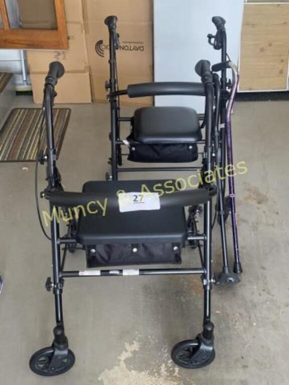 Two Adjustable Rolling Walkers; Two Canes