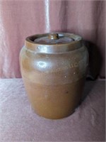 Brown Stoneware Crock Jar with Lid