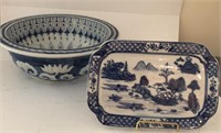 Blue and White  Chinese or Japanese Pottery Bowl