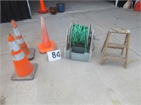 Hose Reel with Garden Hose, Ladder & Cones