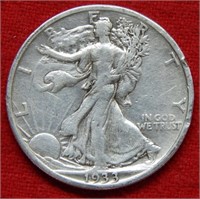 1933 S Walking Liberty Silver Half Dollar Rim Nick