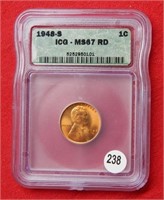 1948 S Lincoln Wheat Cent ICG MS67 RD