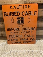 METAL BURIED CABLE SIGN  C&NW TRAIN CO