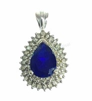 10k White Gold, Blue Sapphire & Diamond Pendant