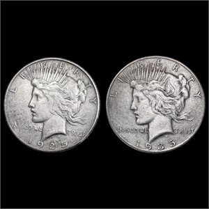 [2] Peace SilveDollars [1925-S, 1935] CLOSELY