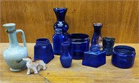 Grouping of blue glass