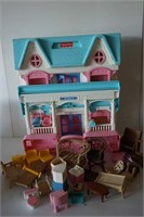 FISHER PRICE DOLL HOUSE WITH ACCESSORIES - USED