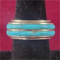 .925 Silver Ring with spinning turquoise sz 7,